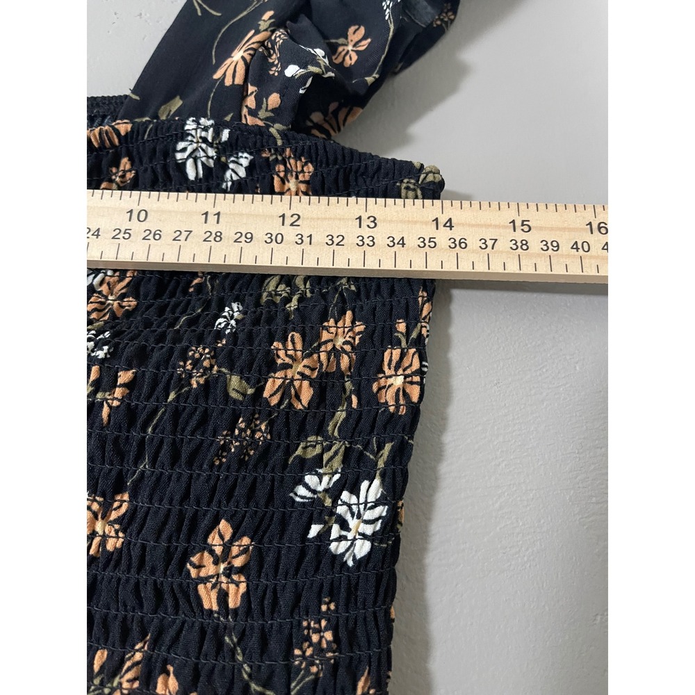 Inspired Hearts Womens Floral Smocked Ruffle Wide Leg Jumpsuit Black Orange M - Picture 3 of 12